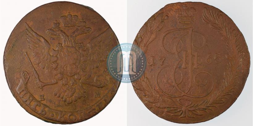 Фото 5 копеек 1765 года ЕМ 