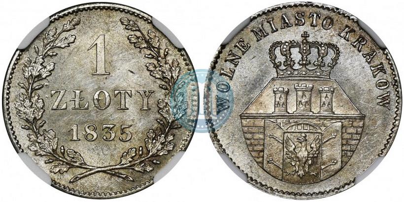 Picture 1 złoty 1835 year  "Free city of Kraków"