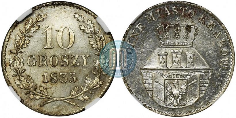 Фото 10 грошей 1835 года  "Свободный город Краков"