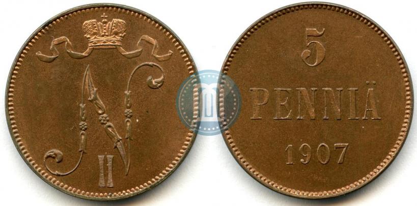 Picture 5 pennia 1907 year  