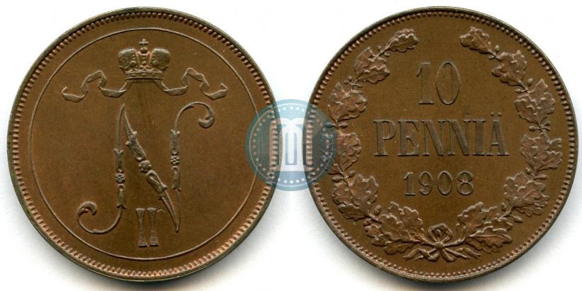 Picture 10 pennia 1908 year  