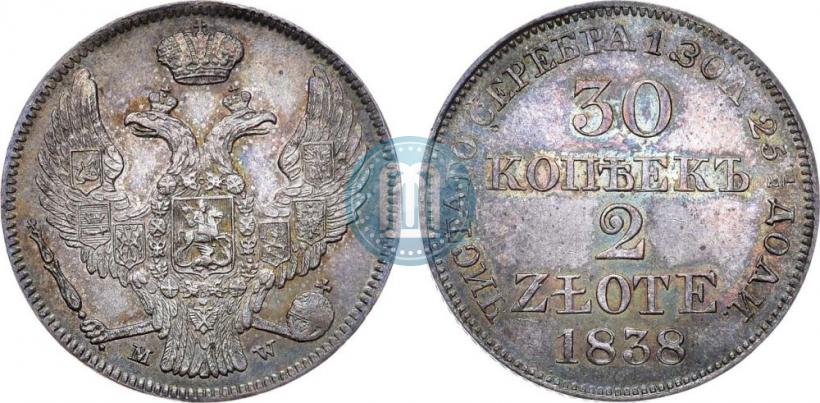 Picture 30 kopecks - 2 złotych 1838 year MW 