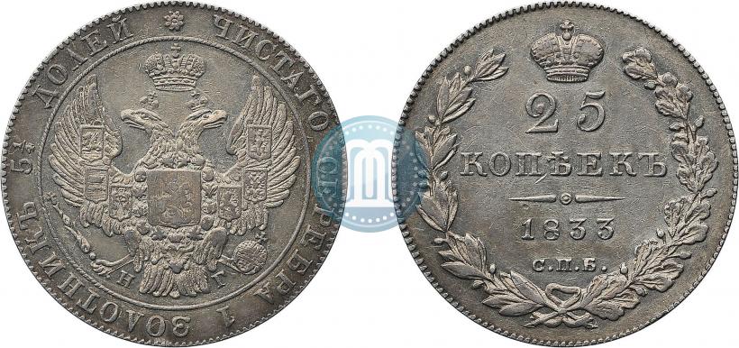 Фото 25 копеек 1833 года СПБ-НГ 