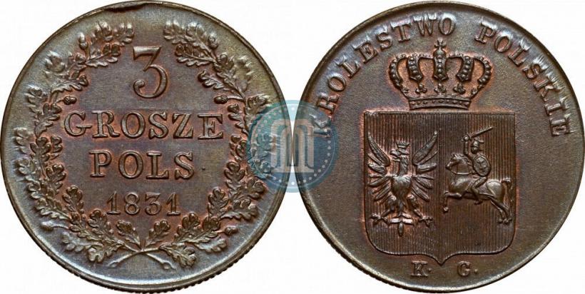 Фото 3 гроша 1831 года KG "Польское восстание"