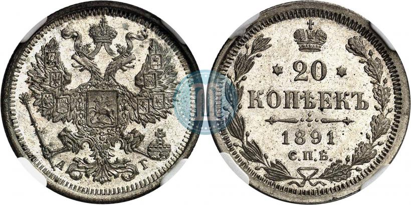 Picture 20 kopecks 1891 year СПБ-АГ 