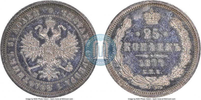 Фото 25 копеек 1877 года СПБ-НІ 