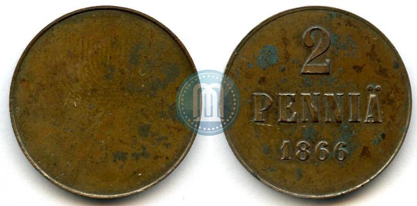 Picture 2 pennia 1866 year  "Pattern"