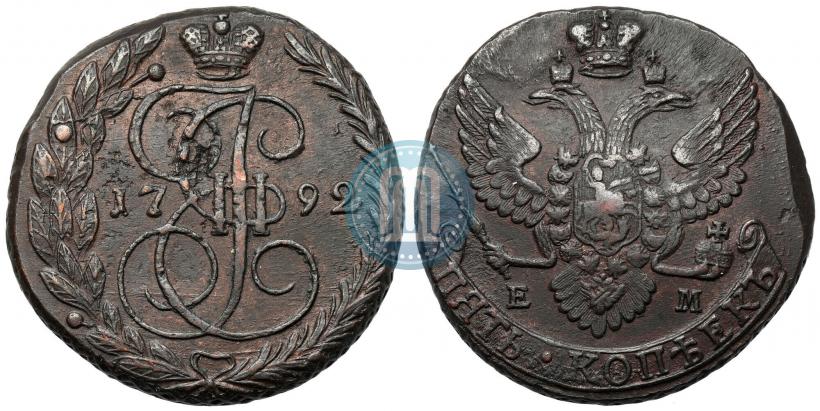 Picture 5 kopecks 1792 year ЕМ 