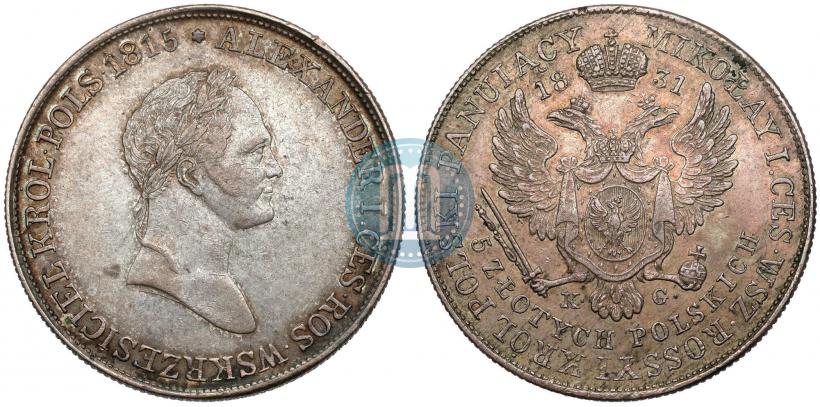 Picture 5 złotych 1831 year KG 