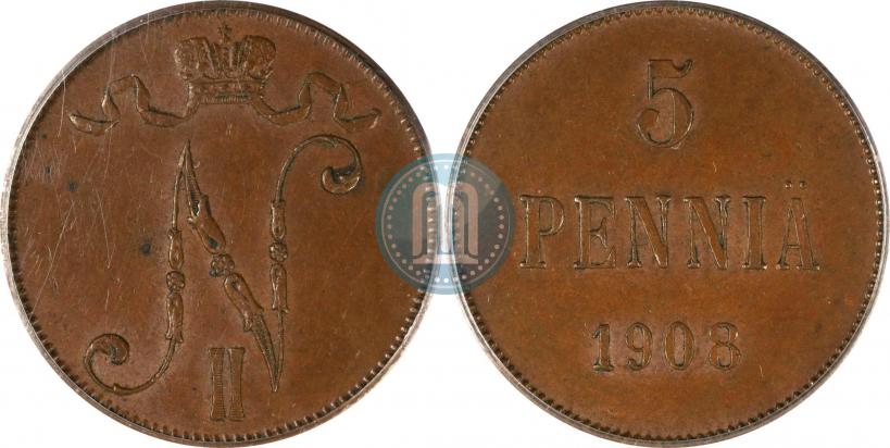 Picture 5 pennia 1908 year  