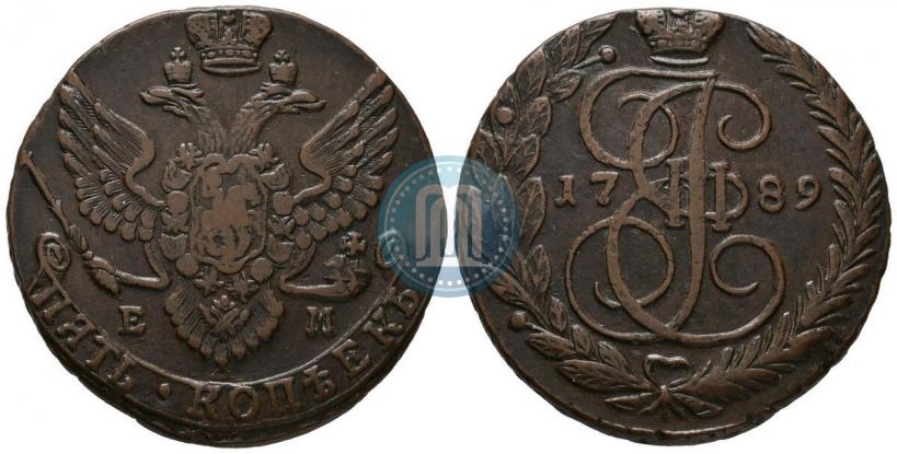 Picture 5 kopecks 1789 year ЕМ 