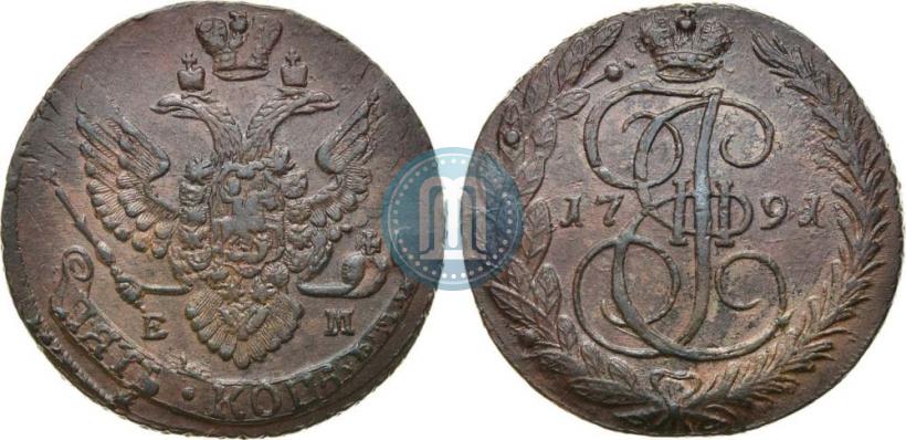 Picture 5 kopecks 1791 year ЕМ 