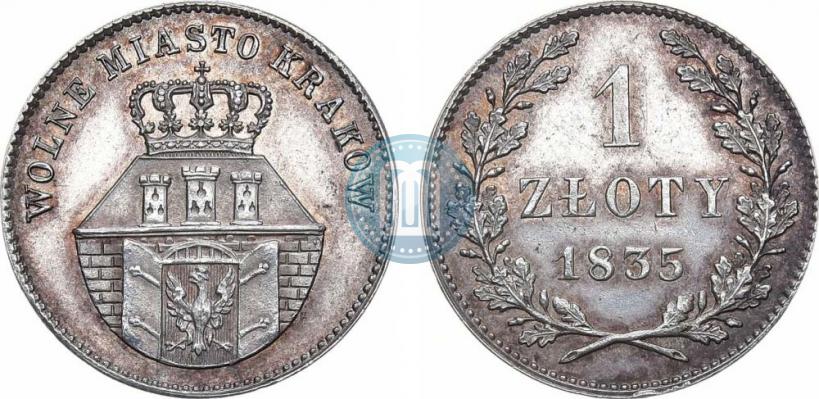 Picture 1 złoty 1835 year  "Free city of Kraków"