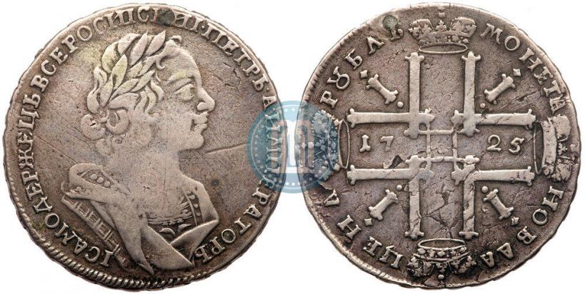 Фото 1 рубль 1725 года  "Портрет в античных доспехах"
