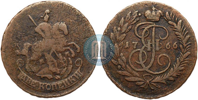 Фото 2 копейки 1766 года ММ 