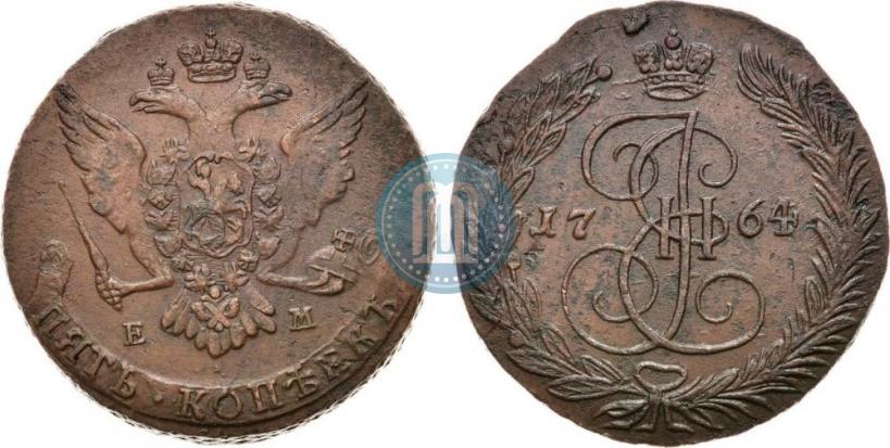 Фото 5 копеек 1764 года ЕМ 