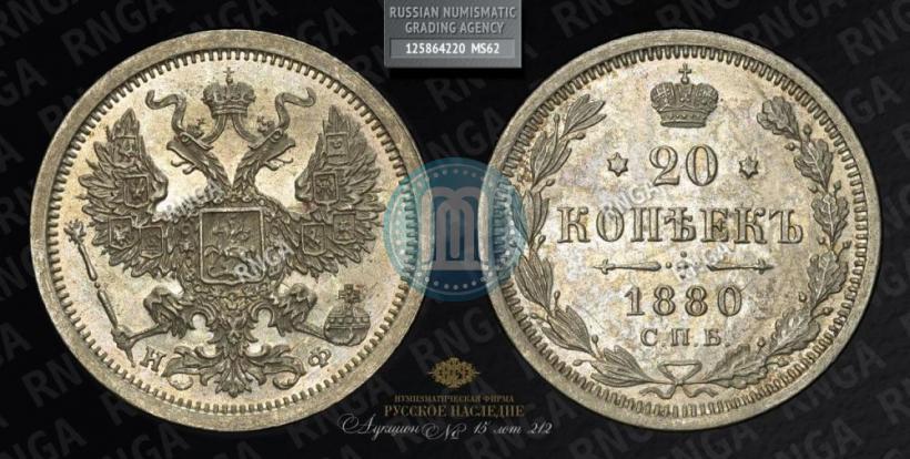 Фото 20 копеек 1880 года СПБ-НФ 