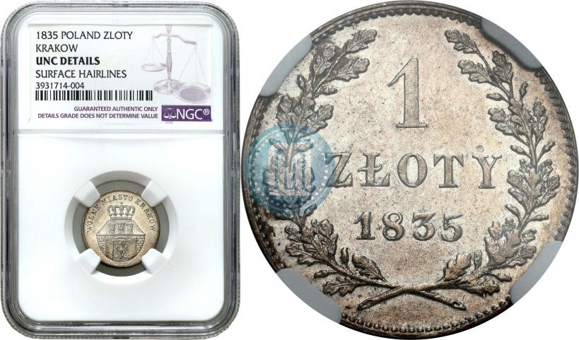 Picture 1 złoty 1835 year  "Free city of Kraków"