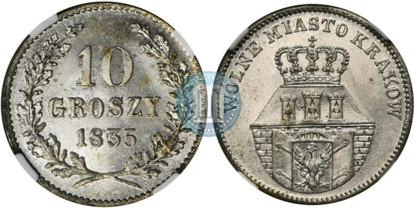 Фото 10 грошей 1835 года  "Свободный город Краков"