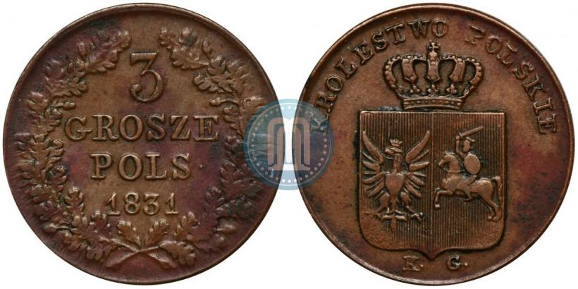 Фото 3 гроша 1831 года KG "Польское восстание"