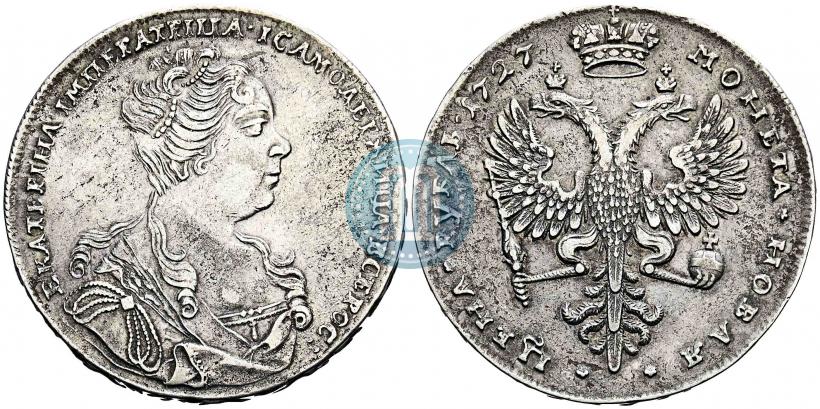 Фото 1 рубль 1727 года  "Московский тип, портрет вправо"