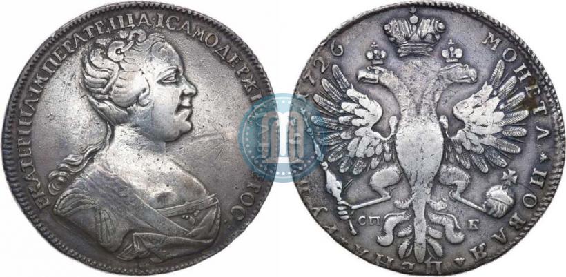 Фото 1 рубль 1726 года СПБ "Петербургский тип, портрет вправо"