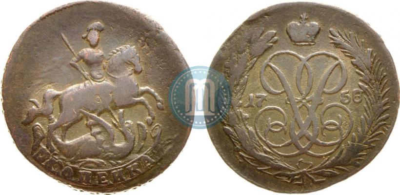 Picture 1 kopeck 1758 year  