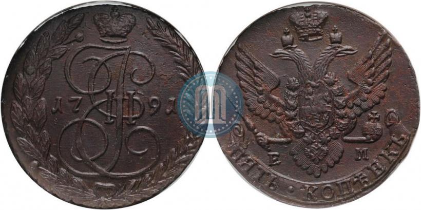 Picture 5 kopecks 1791 year ЕМ 