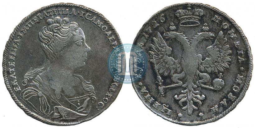 Фото 1 рубль 1726 года  "Московский тип, портрет вправо"