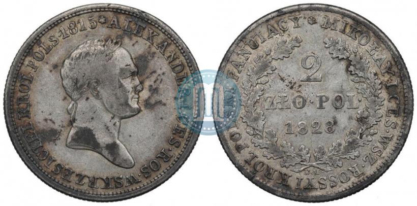 Фото 2 злотых 1828 года FH 