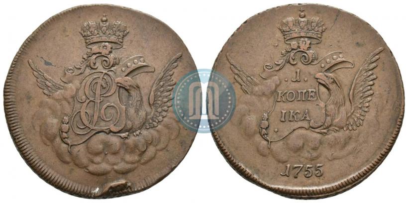 Picture 1 kopeck 1755 year  