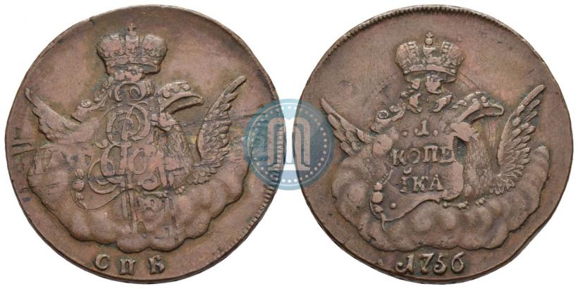Picture 1 kopeck 1756 year СПБ 