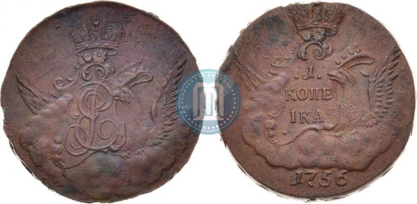 Picture 1 kopeck 1756 year  