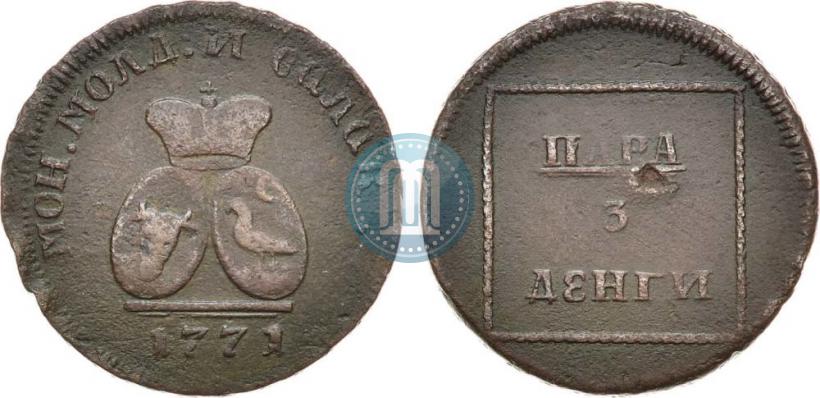 Фото Пара - 3 денги 1771 года  "Герб на аверсе"