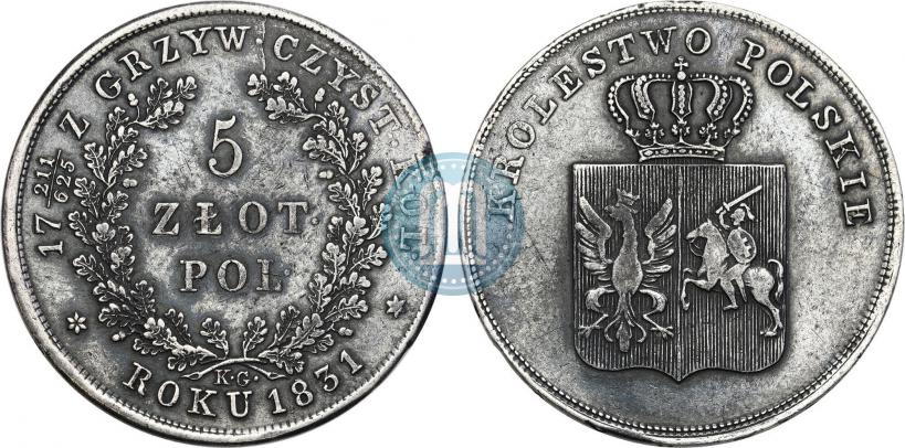 Фото 5 злотых 1831 года KG "Польское восстание"