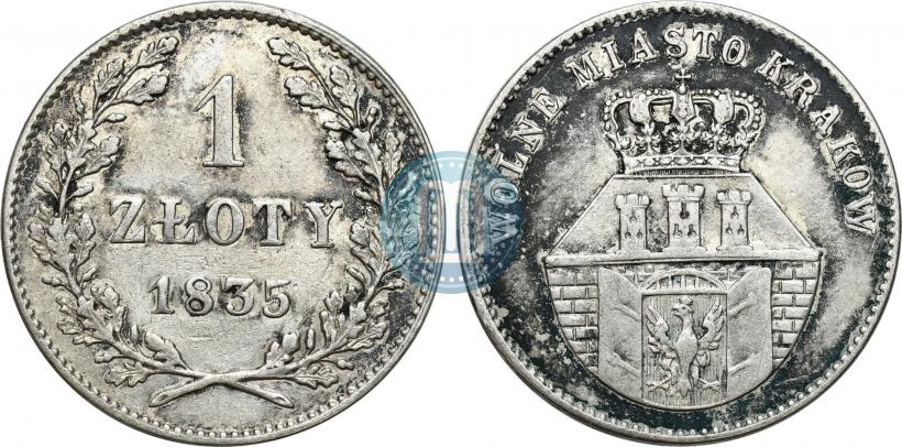 Picture 1 złoty 1835 year  "Free city of Kraków"