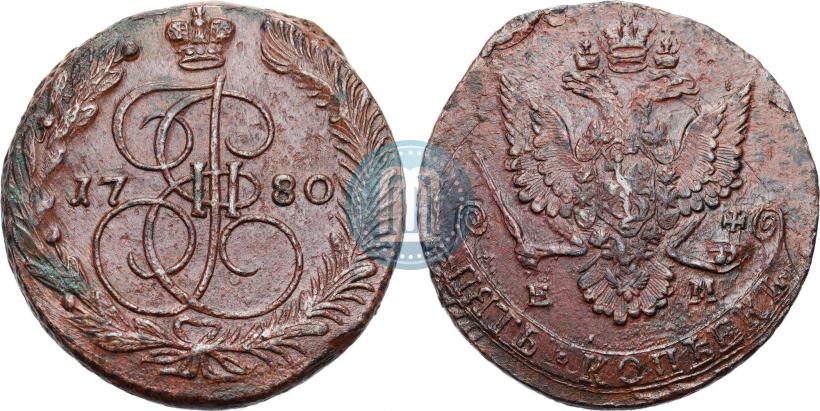 Picture 5 kopecks 1780 year ЕМ 