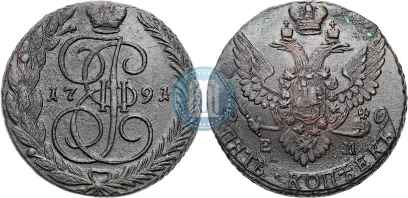 Picture 5 kopecks 1791 year ЕМ 