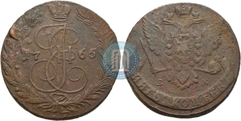 Фото 5 копеек 1765 года ЕМ 