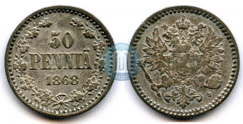 Фото 50 пенни 1868 года S 
