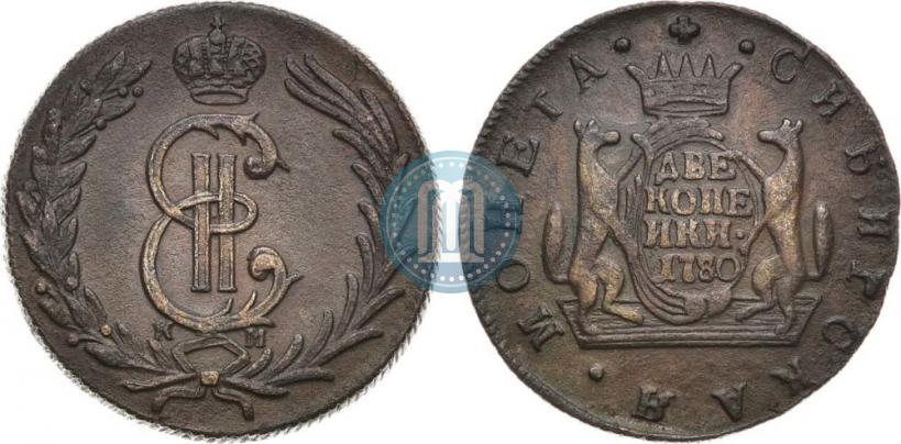 Фото 2 копейки 1780 года КМ 