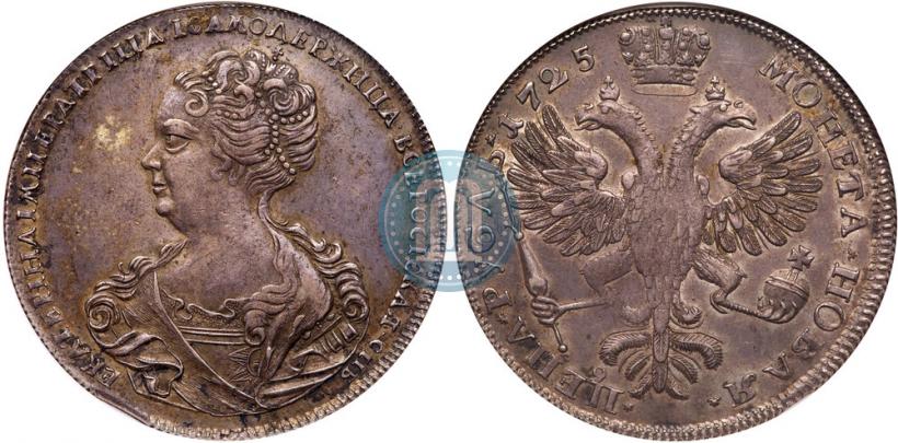 Фото 1 рубль 1725 года СПБ "Петербургский тип, портрет влево"