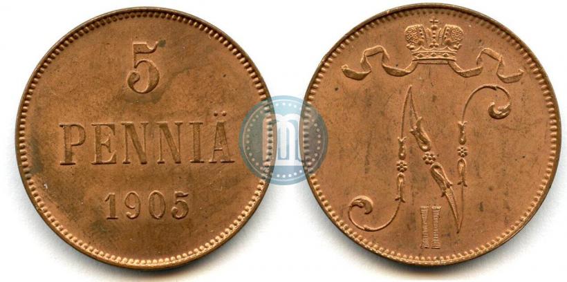 Picture 5 pennia 1905 year  