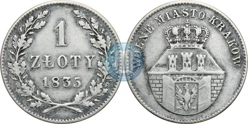 Picture 1 złoty 1835 year  "Free city of Kraków"