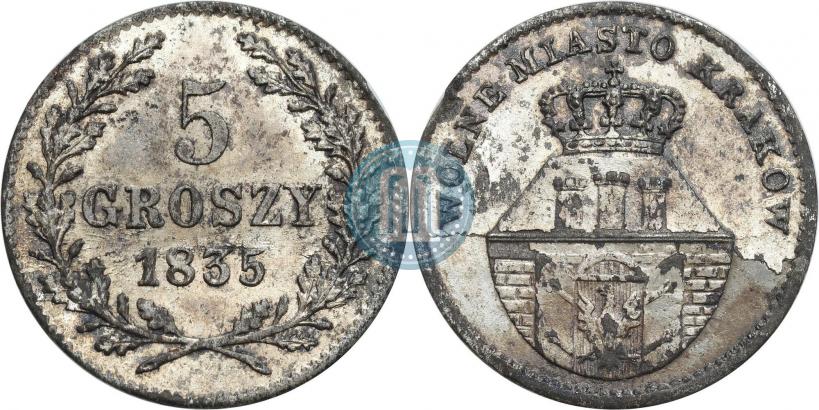 Фото 5 грошей 1835 года  "Свободный город Краков"