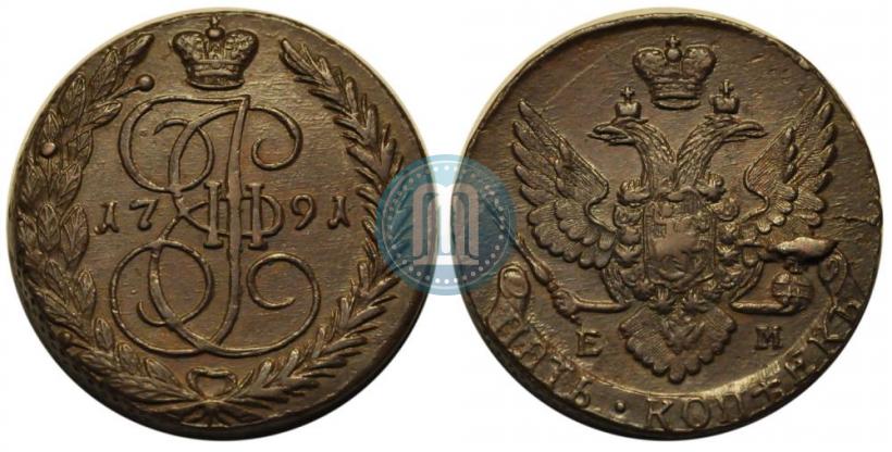 Picture 5 kopecks 1791 year ЕМ 