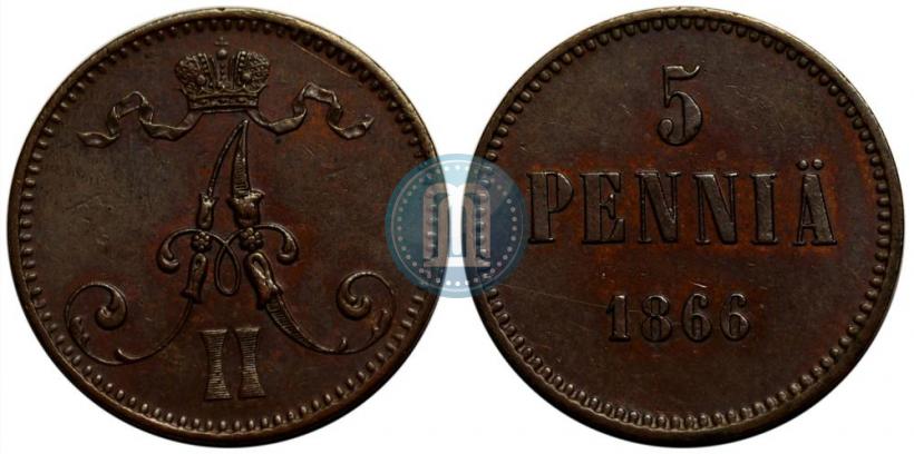 Picture 5 pennia 1866 year  