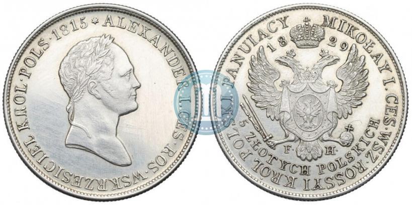 Фото 5 злотых 1829 года FH 
