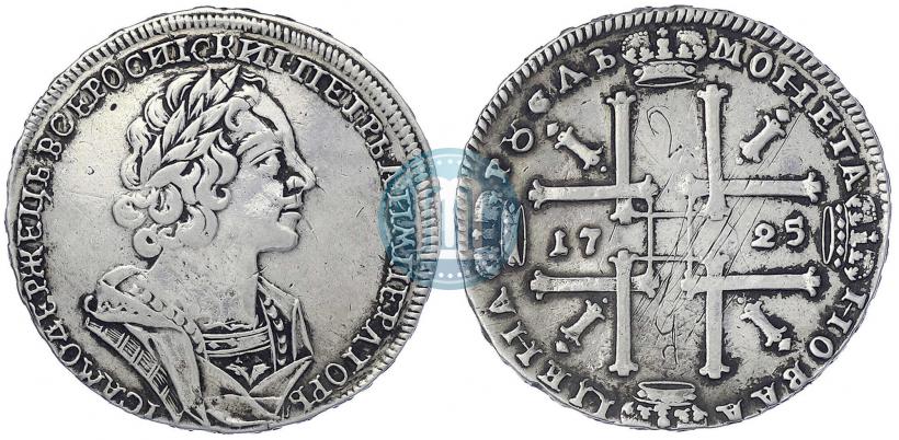 Фото 1 рубль 1725 года  "Портрет в античных доспехах"
