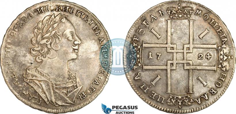Фото 1 рубль 1724 года  "Портрет в античных доспехах"